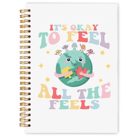 WARDOS It's Okay to Feel All the Feels Mental Health Notebook Journal 5.5x8.3, Emotions Planet Therapy Journaling Notebook for Women Teens, Guided Journal for Mental Health, Psychology Gifts