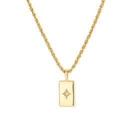 Malibu Sunday 18K Gold Pendant Necklace - 18K Gold Double Layer Necklace with Rectangular Pendant and Zircon Stone | Elegant Minimalist Jewelry for Women, Gift for Her