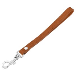 sourcing map Leather Wristlet Strap, 20cm/7.87" Long Keychain Hand Strap, Leather Replacement Wrist Strap for Purse, Clutch, Wallet, Keychain Bag (Brown Leather, Silver Clasp)