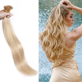 Prebonded Hair Extensions #24 Natural Blonde Stick Tip Real Human Hair I tip Remy Stick Hair Extension 50 Strands 1g/s 18inch