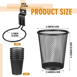 Briwooody 6 Set Slatwall Cups with Hook Loops, Mesh Steel Slatwall Tool Holder Bin Cups Pencil Holder Metal Slat Wall Organizer Accesories for Craft Garage Workshop Office Storage