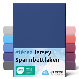 etérea Jersey Fitted Sheet, 100% Oeko-Tex Certified Cotton Bed Sheet for Mattresses up to 25 cm Deep, 140 x 200 cm, 160 x 200 cm, Navy Blue
