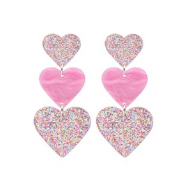 Simple Cute Pink Earrings Dangle for Women, Unique Lightweight Geometric Resin Three Pink Heart Dangle Drop Earrings Jewelry (Colorful)