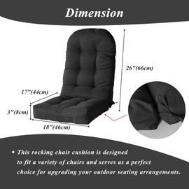 FlyGulls Waterproof Rocking Chair Cushion Outdoor Adirondack Chair Cushion with Ties Tufed High Back Seat Pad for Patio Furniture Fade-Resistant (1, Black)