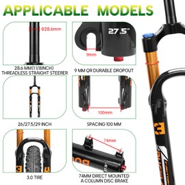 BUCKLOS 26/27.5/29 inch Travel 140mm MTB Air Suspension Fork, Rebound Adjustment 34mm Stanchions 1-1/8" Threadless Straight/Tapered 9*100mm QR Manual/Remote Lockout XC AM Mountain Bicycle Front Forks
