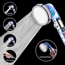 Luxsego Shower Head with Pause Button, 4 Modes High Pressure & Water Saving Showerhead with Replacement Hose and Holder, for Best Shower Experience, Ecowater SPA Shower Head for Dry Hair & Skin