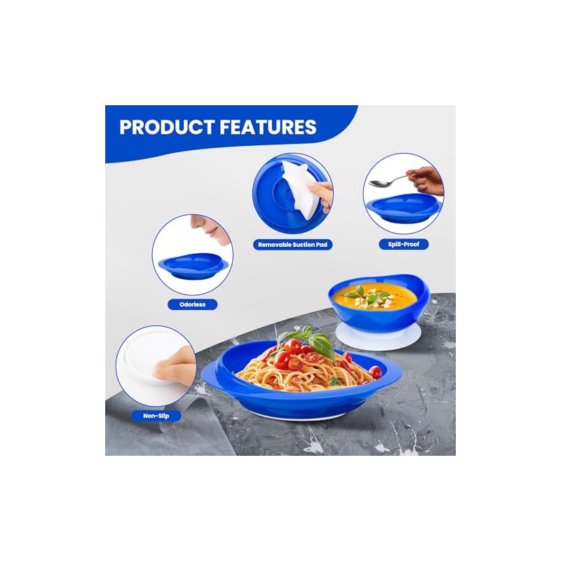 Spill Proof Scoop Plate and Bowl with Non-Skid Suction Base,