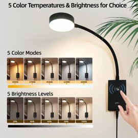 NOVCAND LED Wall Mounted Reading Light for Bed, Flexible Gooseneck Book Light for Wall Bedside Lamp with USB-A/C Output,Touch Control 5 Dimmable Headboard Bed Lights