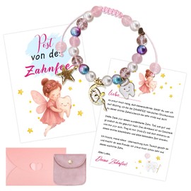 ePicsoa Tooth Fairy Gifts Girls Bracelet Tooth Fairy Postcard Elf Necklace for Girls Pearl Bracelet Milk Tooth Gifts Colourful Bracelets for Enclosure Confirmation Birthday Christening Christmas