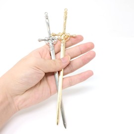 2PCS Metal Sword Hair Sticks Elegant Women Hair Chopsticks Chinese Style Hair Pins Vintage Hair Accessories for Women Girls Thick Long Hair (2 Color) (Silver+Gold, One size)