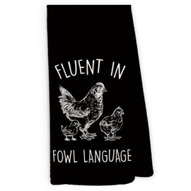Pugwak Funny Chicken Kitchen Dish Towels 16x24 Inch, Black Crazy Chicken Gifts for Chicken Lover Chicken Mom, Fluent in Fowl Language Decorative Hand Towels Tea Towels for Farmhouse Home