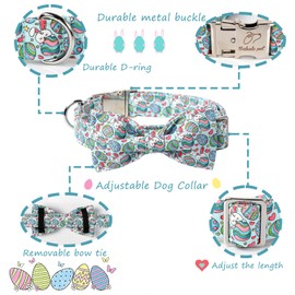 Babole Pet Easter Dog Collar with Bowtie, Easter Eggs Bowtie Dog Collar with Safety Metal Buckle, Easter Day Gift Rabbit Dog Collar with Bow for Girls&Boys Dogs, Small