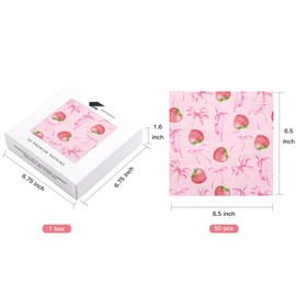 WRAPAHOLIC 50Pcs Strawberry Pink Bow Luncheon Napkins - 3-Ply Summer Fruit Disposable Paper Napkins for Cocktail Party Berry Birthday Party Baby Girl Shower - 6.5 x 6.5 In