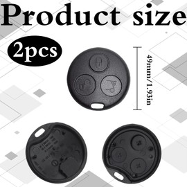 Pack of 2 Car Key Housing with 3 Buttons Remote Control Compatible, Smart Key Case for Smart Fortwo 450 MC01 Roadster Cabrio Coupe 98-07 Key Housing Car Key Remote Key Replacement