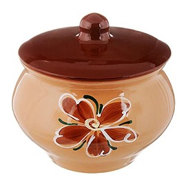 Books.And.More Clay Cooking Pot with Lid Handmade Borisov Stoneware Stewing Ramekin (beige) 1.4-qt. (1.3 L) Ceramic Cookware