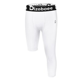 Dizoboee Youth Boys Compression Pants One Leg 3/4 Athletic Leggings for Sports Kids Basketball Tights Football Baseball Pants, White (Right Short) XL