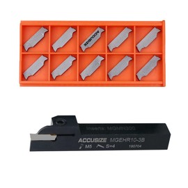 Accusize Industrial Tools 5/8'' x 5/8" Cut-Off Holder, Parting Tool, Mgehr10-3b of 2387-2005 with 10 Carbide Inserts for Cutting Aluminum