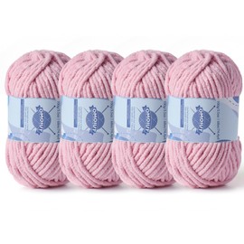 Chunky Chenille Yarn for Crocheting，Baby Yarn for Crocheting Soft Blankets，Bulky Yarns for Crochet Amigurumi，4×100g (4×74.3yds) Fluffy Velvet Yarns for Hand Knitting (4 Pale Pink)