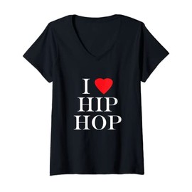 Womens I Love Hip Hop (Heart) Rap and Hip Hop Fan V-Neck T-Shirt