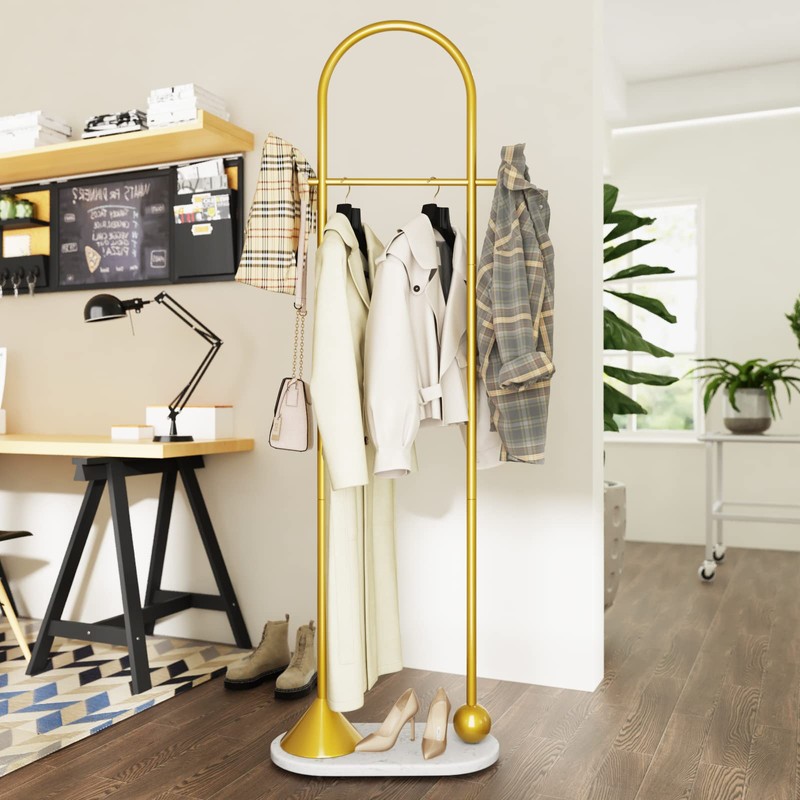 TIEOU Metal Gold Coat Rack, Freestanding Entryway Stand, Hat Coat