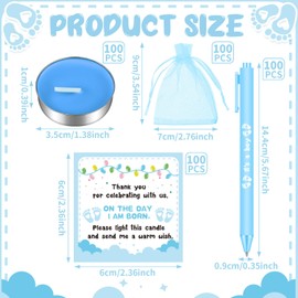 Ctosree 100 Sets Baby Shower Favors for Guests 100 Pcs Baby Shower Candles 100 Pcs Thank Tags 100 Pcs Drawstring Gift Bags 100 Pcs Retractable Ballpoint Pen with Black Ink for Birthday Gift (Boy)