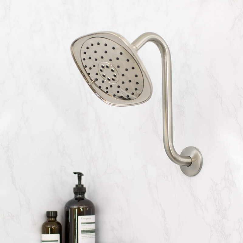 Shower Head Extension Arm with Flange,10.5 Inch High-Rise Curved S