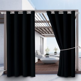 DIVA EN CAMINO DEC Outdoor Patio Curtain Waterproof Darkening Thermal Insulated Indoor Curtains for Bedroom, Porch, Living Room, Pergola, Cabana, W52 x L63, Black, Set of 2 Panels
