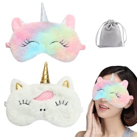 Pack of 2 Unicorn Sleeping Mask, Cute Animal Unicorn Sleeping Mask, Soft Plush Blindfold, Eye Covers for Women, Girls, Kids..