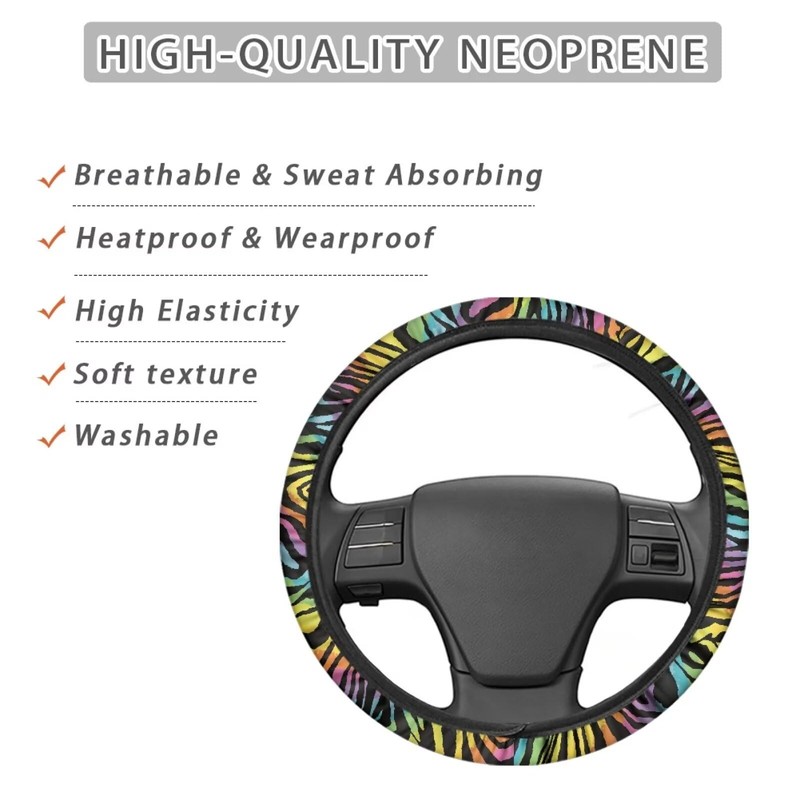 Brosoneto Rainbow Zebra Steering Wheel Cover for Women Men Car