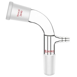 stonylab Bent Glass Adapter, Borosilicate Glass Vacuum Take Off Adapter with 24/40 Joints and Hose Connection, 105 Degree Bent