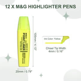 M&G Yellow Highlighter, 12 Pack High Lighters Highlighters No Bleeds Highliters Pens Neon Thick Cute Highlighters Bulk Clear View Bright Tip Marker for Books
