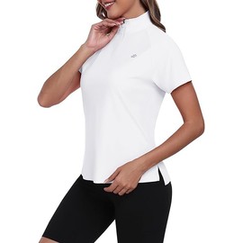MoFiz UV Shirt Women's Short-Sleeved Rash Guard 1/4 Zip UPF 50+ Swimming Shirt Quick-Drying Surfing Functional Shirt, White, L