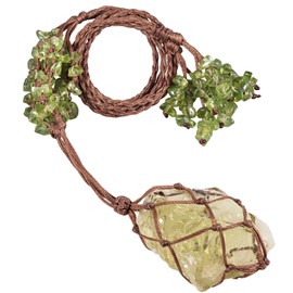 KYEYGWO Natural Citrine Raw Crystal Necklace for Women Men, Hand Braided Chakra Pendant Birthstone Jewellery with Olivine Tassels