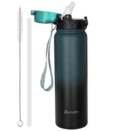 OLDLEY Stainless Steel Water Bottle with Straw 1L Vaccum Insulated Large Drink Bottle Metal Water Bottles 1 Litre Leak-Proof Keep Drinks Hot Cold for Bicycle Camping Sports Gym