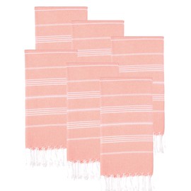 PADISHAHHOME Turkish Beach Towels, Pack of 6 | Oversized, Quick Dry, Sand Free | 100% Cotton, Large 38x71 Towels for Beach, Pool, Travel | Ultra-Soft, Compact, and Absorbent | Salmon