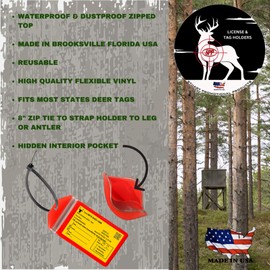 10 Pack, Fluorescent Orange, Vertical, Zipped, Hunting & Fishing License Holder, Includes Zip Tie, Made in USA