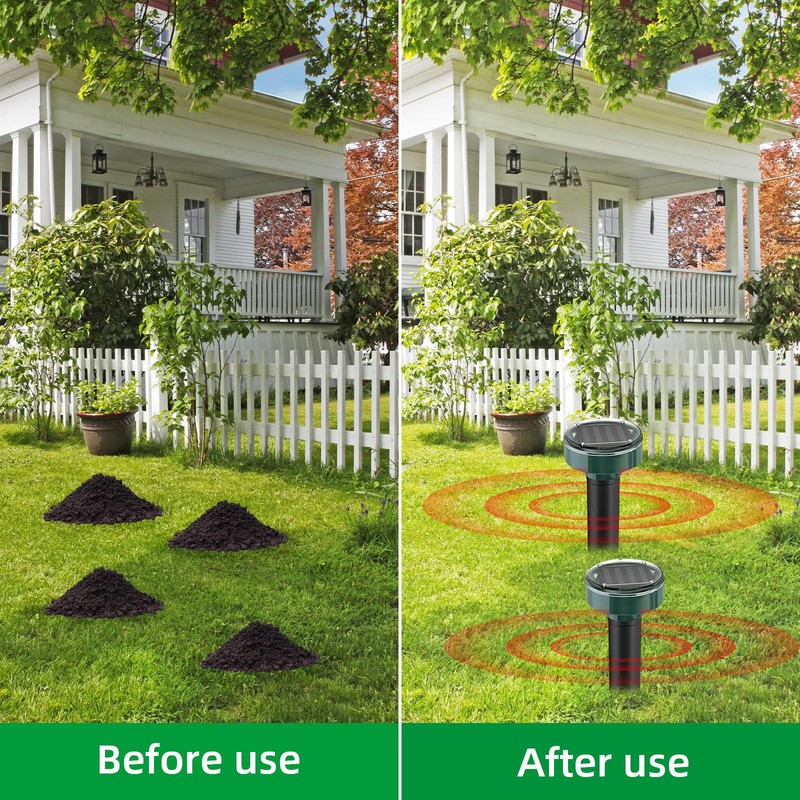 Mole Repellent Solar Powered, 8 Pack Waterproof Ultrasonic Deterrent to