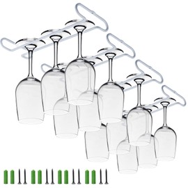 eastbao White 4 Wine Glass Rack Under Cabinet Shelf Glasses Holder Storage with Drying Stemware Rack Under Counter Wine Glass Holder Metal Hanger Steamware Wine Glass Hanging Rack for Kitchen