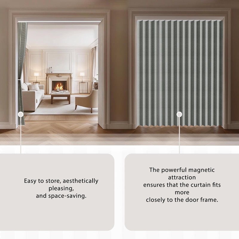 Jilron 100% Blackout Accordion Door Curtain, Adhesive Curtain Track Included
