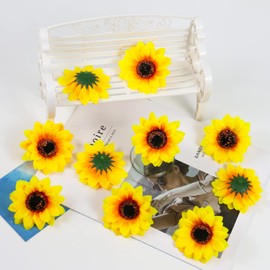 Namzi 100 Pcs Realistic Sunflowers Artificial Flowers, 2.75 Inch Artificial Silk Sunflower Heads, for DIY Fabric Floral Wedding Home Party Decoration