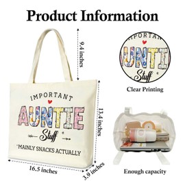 seclate Auntie Gifts Tote Bag, Birthday Gifts for Aunt from Niece Nephew, Thanksgiving Gift, Reusable Cloth Cotton Bags for Travel Shopping Beach - H10