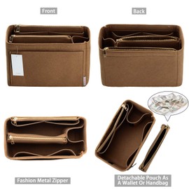 ZTUJO Purse Organizer, Felt Bag Organizer Insert for Speedy, Neverfull, Graceful, Tote, Handbag, Shaper (Slender Medium, Lighting Coffee)