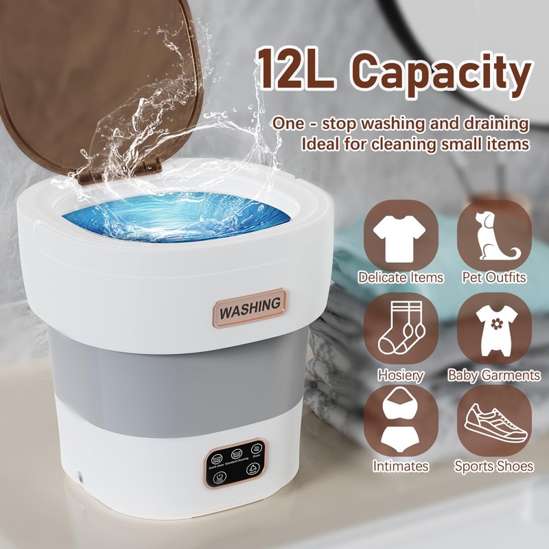 Portable Washing Machine 12L Upgraded | Foldable Mini Washer with