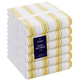 COTTONIVA Premium Kitchen Towels Pack of 6-100% Cotton 16x26 inch Absorbent Quick Drying Tea Towels - Kitchen Hand Towels, Dish Towels for Kitchen, Kitchen Dishcloth Towels Yellow