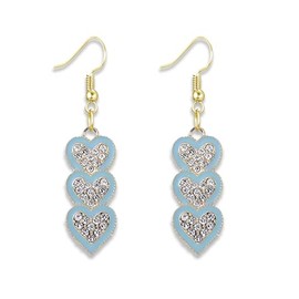 Three Heart Earrings for Women Dainty Bling Crystal Sparkling Full Clear Love Rhinestone Drop Dangle Earrings Fashion Stud Earrings Fashion Gift Party Jewelry (Light Blue Dangle)