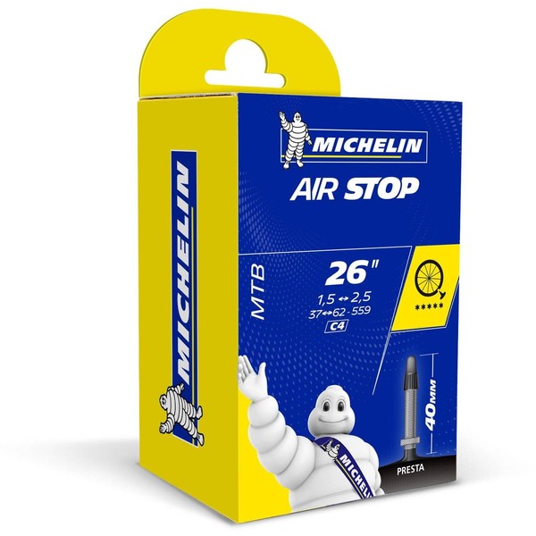 Michelin Uni Schlauch C4 Airstop Presta 40 Fahrradschlauch, schwarz, 26 Zoll, 37/54-559