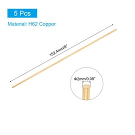 PATIKIL Brass Rod Diameter 2mm Length 152.4mm 5pcs Round Bar Lathe Rod H62 Round Bar Hardware Novelty Model Car Airplane Ship Copper