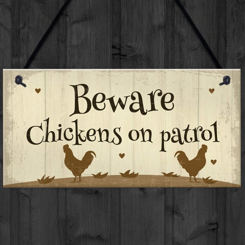 RED OCEAN Funny Chicken Sign Chickens On Patrol Chicken Coop