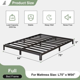 Lutown-Teen 5 Inch Low Full Size Bed Frame with Rounded Corner Legs, 200 LBS Heavy Duty Metal Full Platform Bed Frame No Box Spring Needed, Noise Free, Easy Assembly, Black