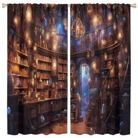 LOMADIA Bookshelf Blackout Curtains, Dream Books Library Bookcase Pattern Window Rod Pocket Thermal Insulated Curtain for Bedroom Living Room Home Office Home Decor Drapes 42x45in